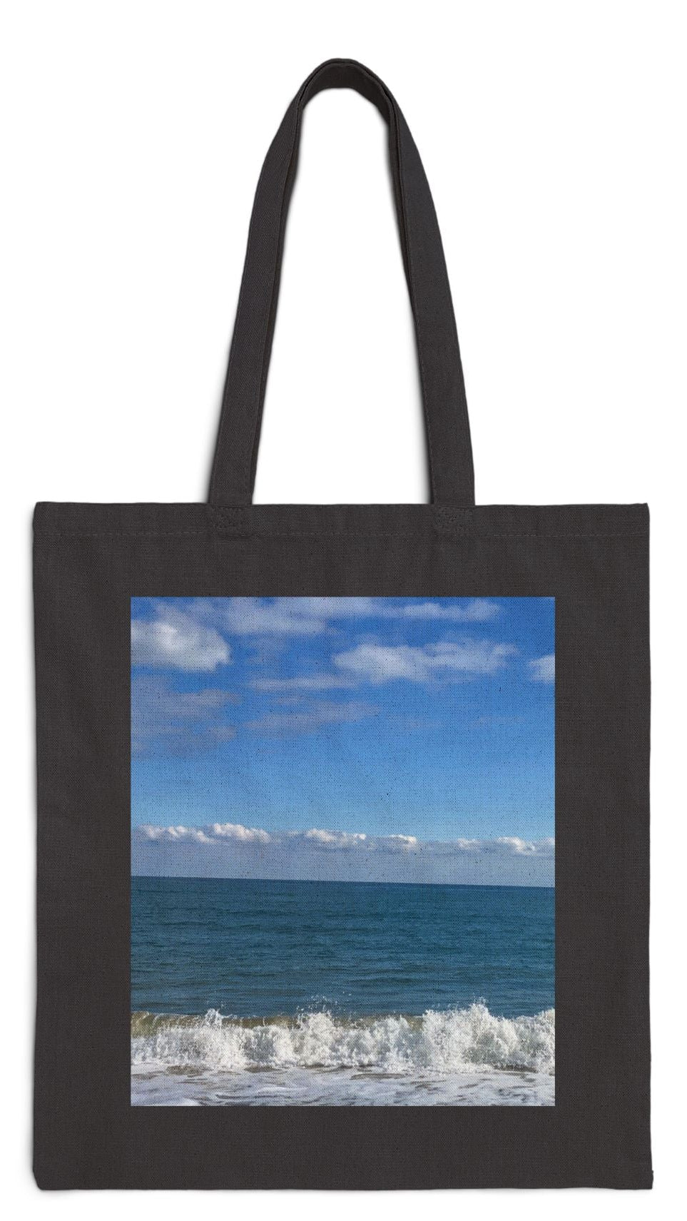 Everyday Tote Bag Black 15" x 16" Cotton Canvas Print on One Side. "Big Waves"