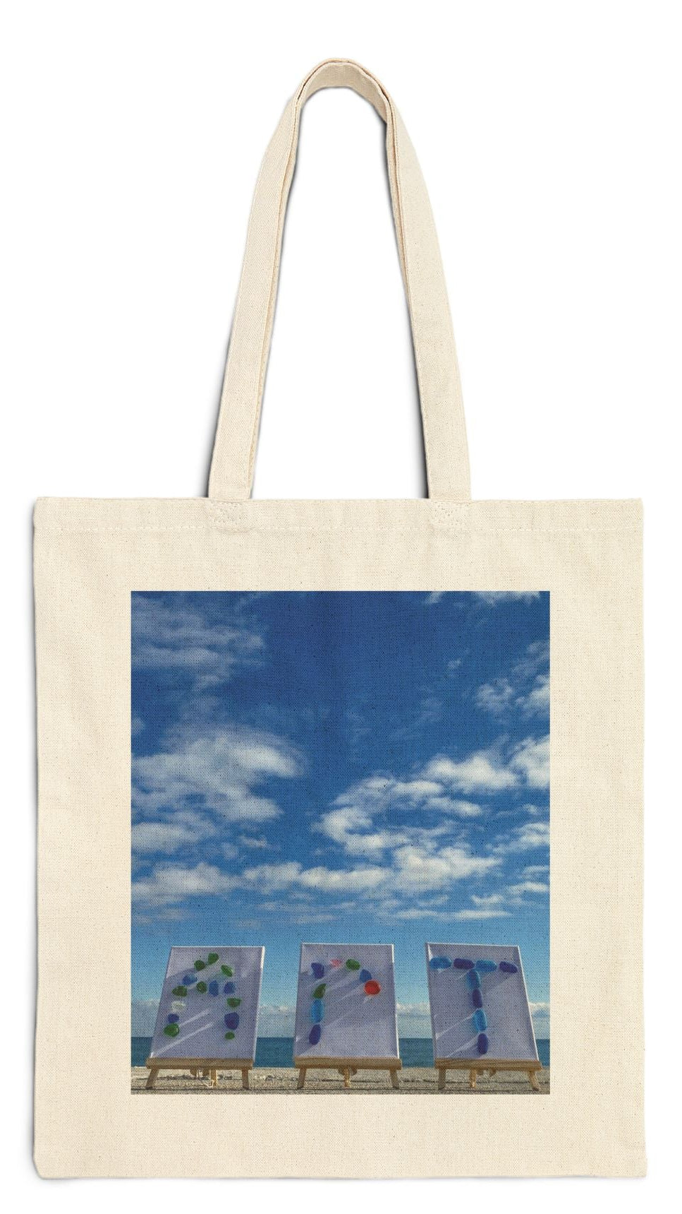 Art Tote Bag Natural Color 15" x 16" Cotton Canvas Different Print on Each Side. "Beach Art & Seaside Art"