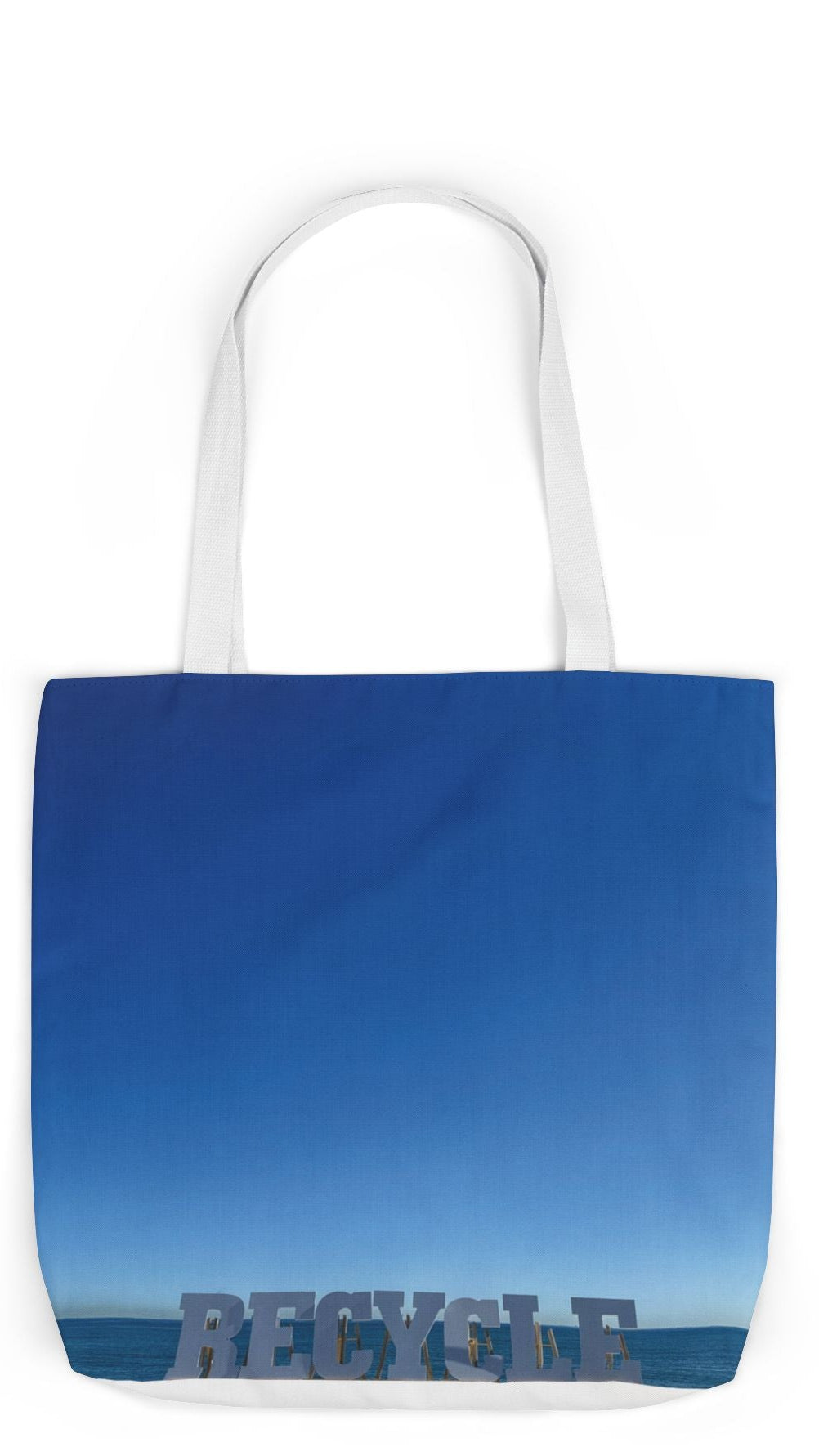 Recycle Tote Bag 18" x 18" different print on each side. 5 Handle Color Options. "Beach Recycle & Seaside Recycle Bag"