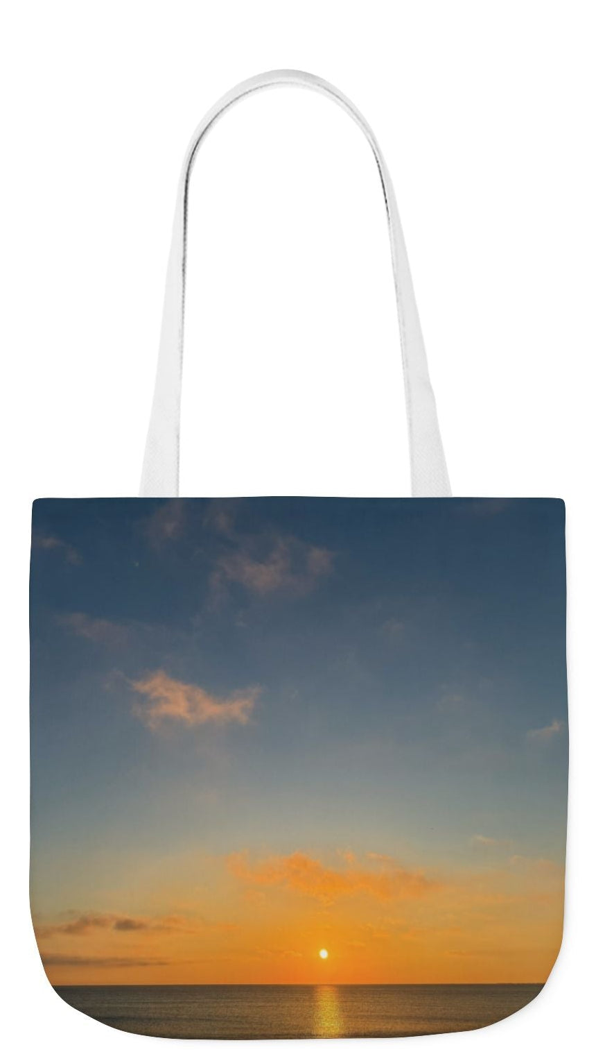 Everyday Tote Bag 13” x 13” different print on each side. 5 Handle Color Options. “Seaside Sunrising”