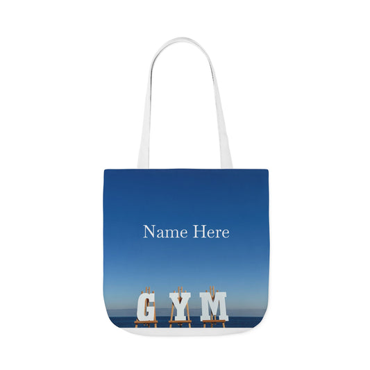 Gym Tote Bag 18” x 18” different print on each side. 5 Handle Color Options. “Seaside & Beach Gym Bag Personalized”