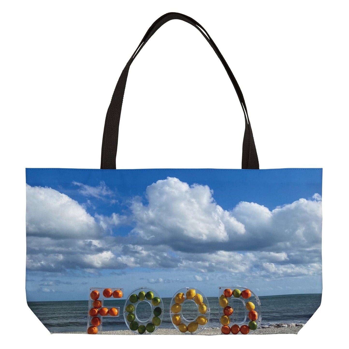 Food Weekender Tote Bag 24” x 13” Same Print on Both Sides. "Beachy Food Bag"