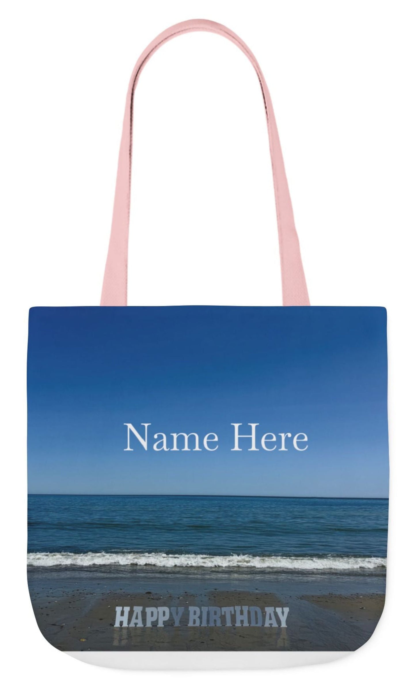 personalized birthday tote bag with pink handles 18 x 18 double sided