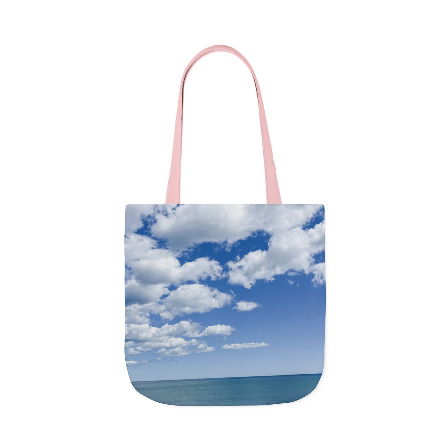 Personalized Everyday Tote Bag 18” x 18” same print on each side. 3 Handle Color Options. “Seaside Bright Clouds”