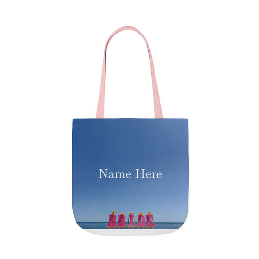 Bride Tote Bag 18” x 18”different print on each side. Choice of Pink or White Handles. "Shoreline & Beachfront Bride Bag Personalized"