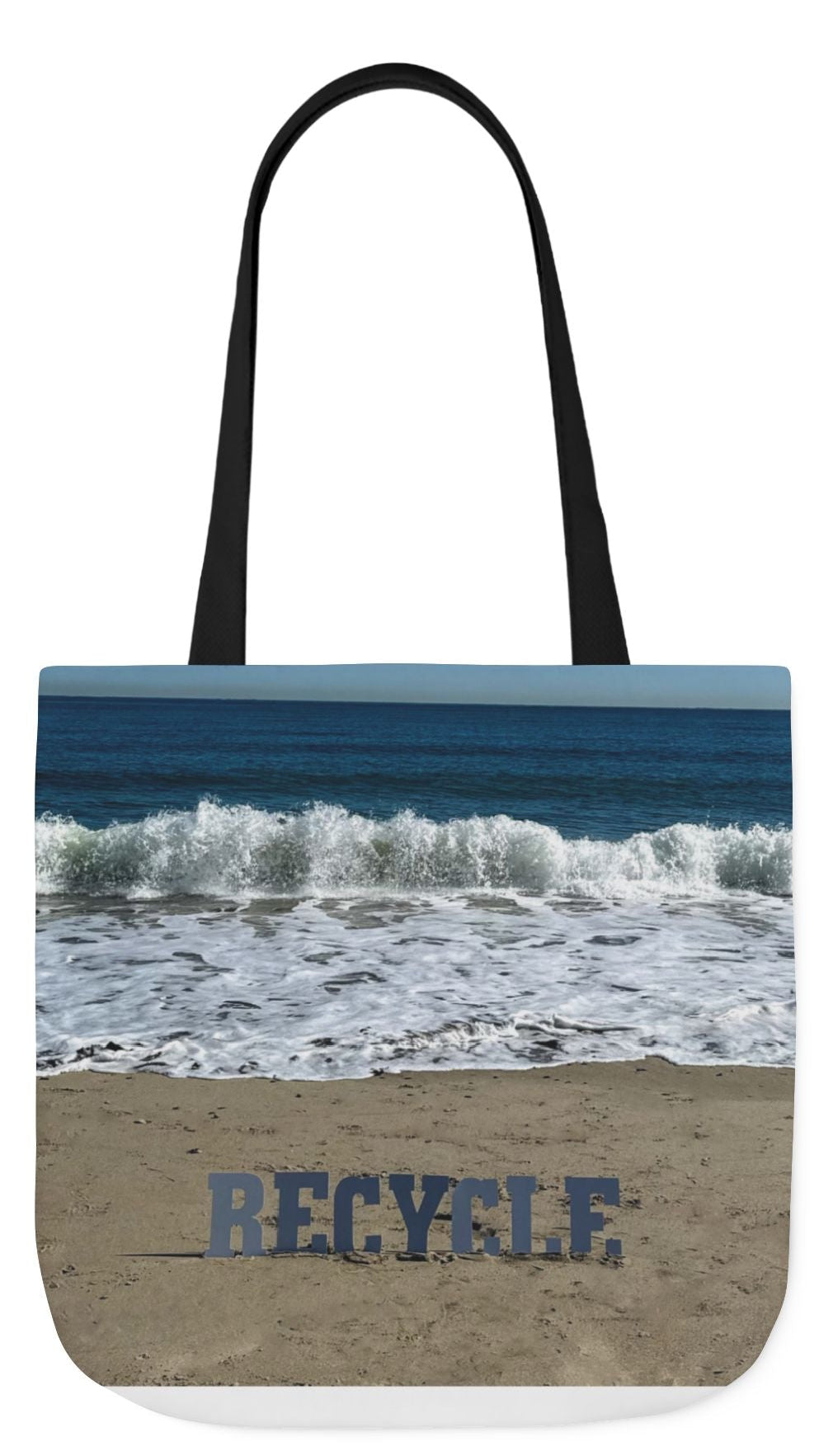 Recycle Tote Bag 18" x 18" different print on each side. 5 Handle Color Options. "Beach Recycle & Seaside Recycle Bag Personalized”