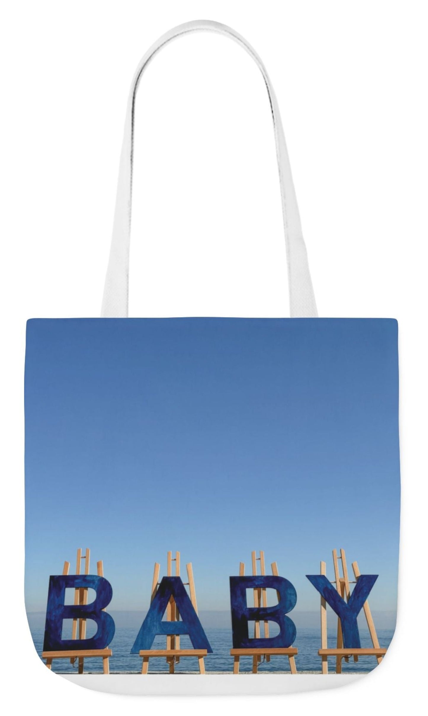 baby boy tote bag blue handles double sided print 18" x 18" baby gift