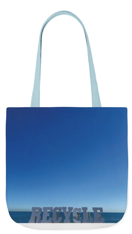 Recycle Tote Bag 18" x 18" different print on each side. 5 Handle Color Options. "Beach Recycle & Seaside Recycle Bag"