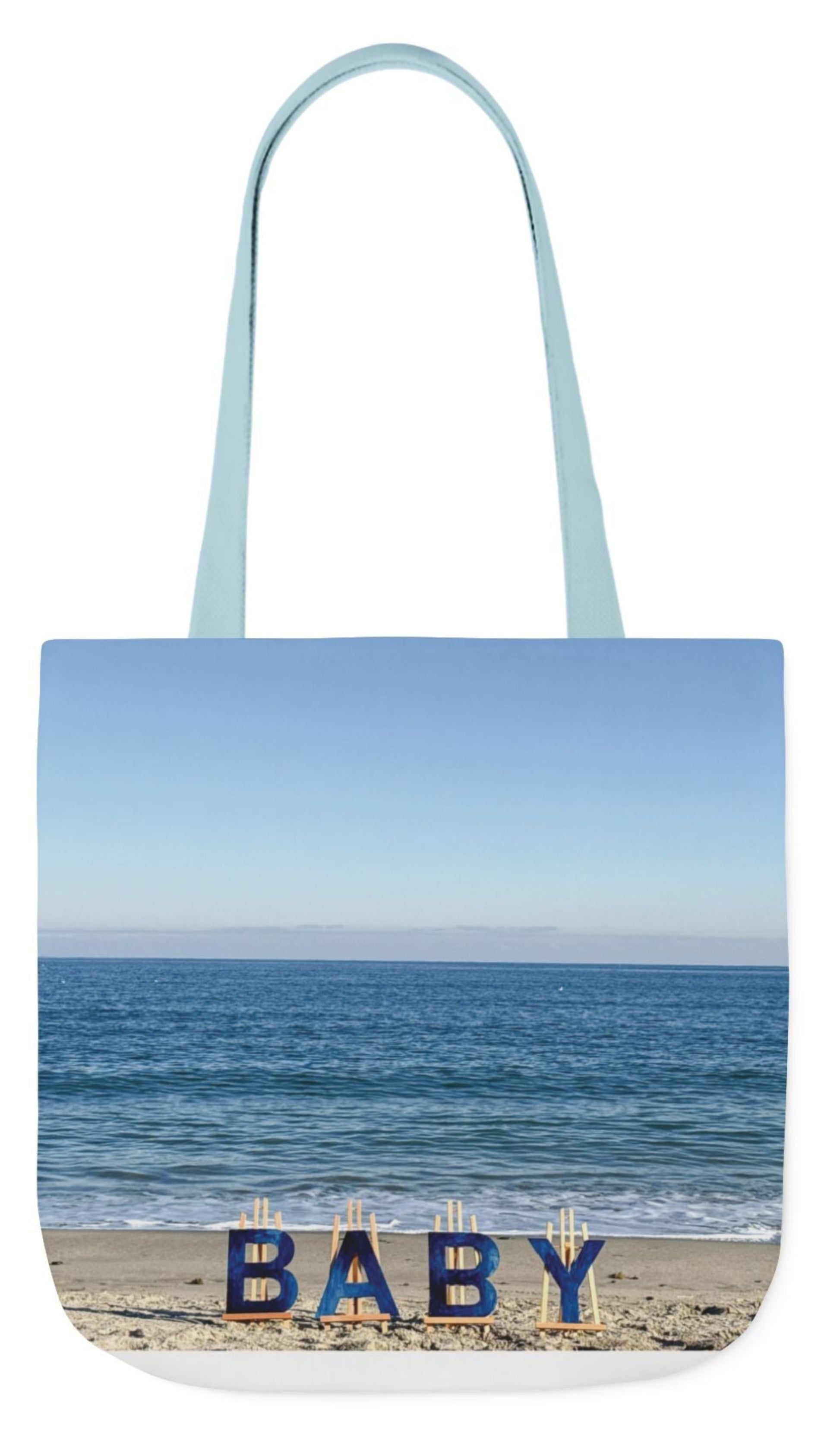 baby boy tote bag blue handles beach scene personalized
