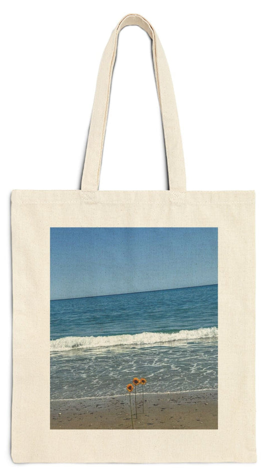 Floral Tote Bag Natural Color 15" x 16" Cotton Canvas Print on One Side. "Beachfront Flowers "