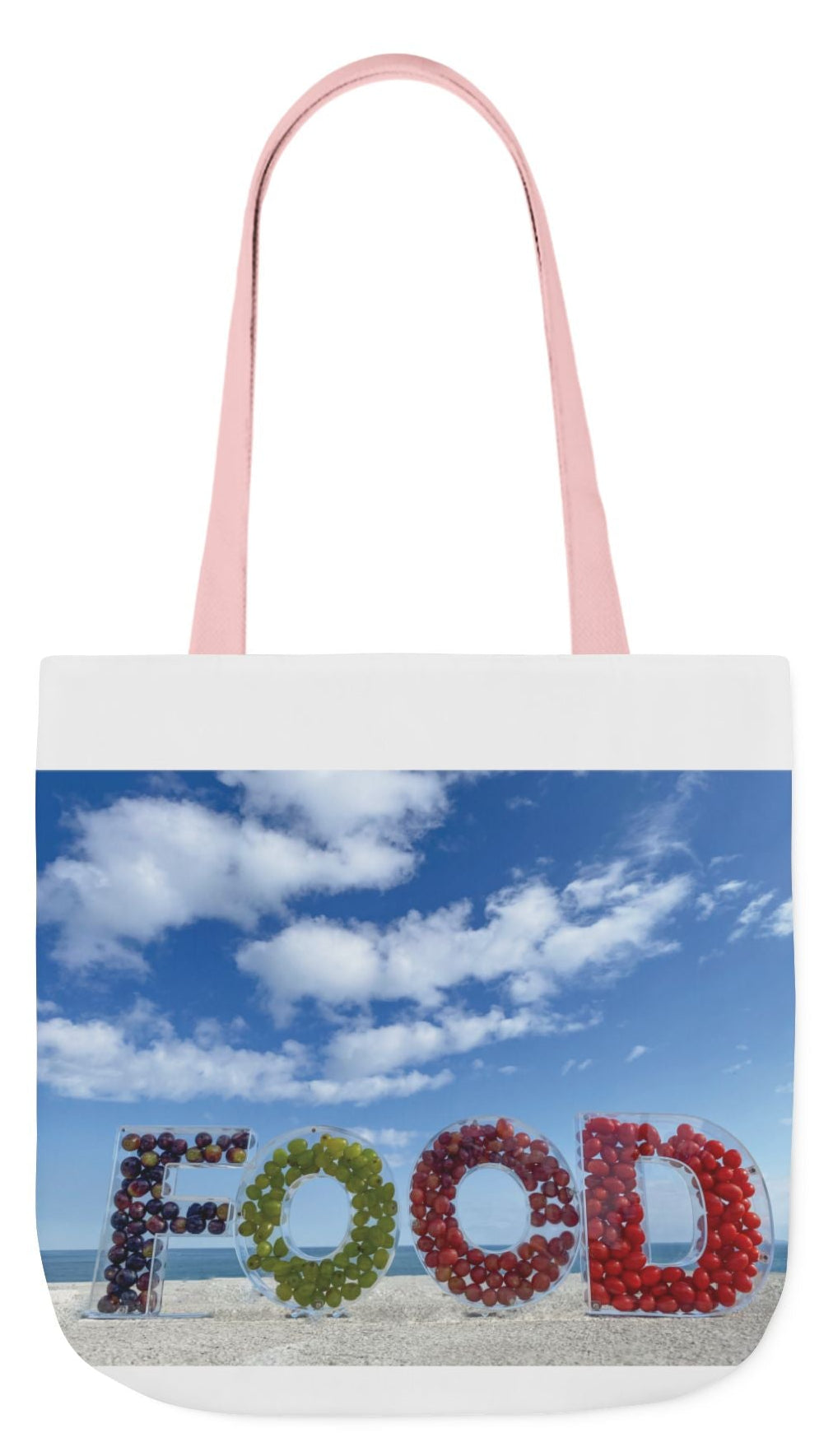 Food Tote Bag 18" x 18" Same Print on Both Sides, 4 Handle Color Options, "Seashore Food Bag"