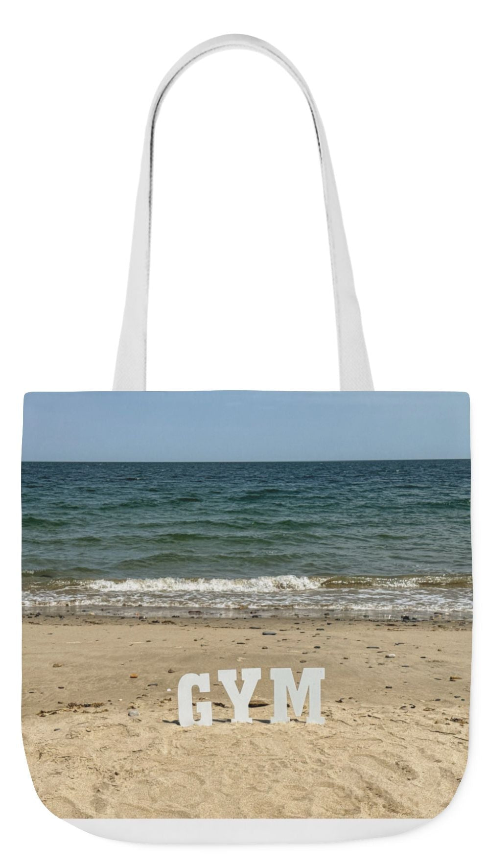 Gym Tote Bag 18” x 18” different print on each side. 5 Handle Color Options. “Seaside & Beach Gym Bag Personalized”