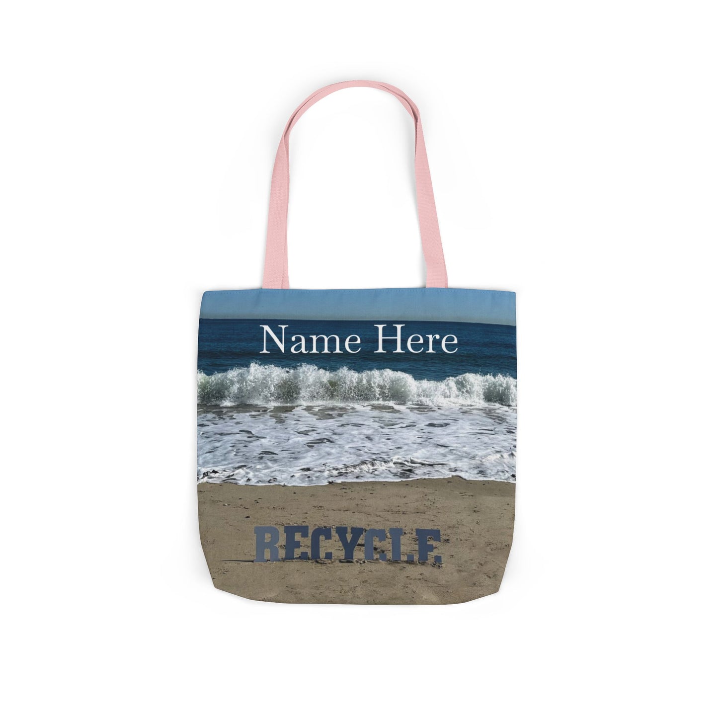 Recycle Tote Bag 18” x 18” same print on each side. 5 Handle Color Options. "Beach Recycle Bag Personalized”