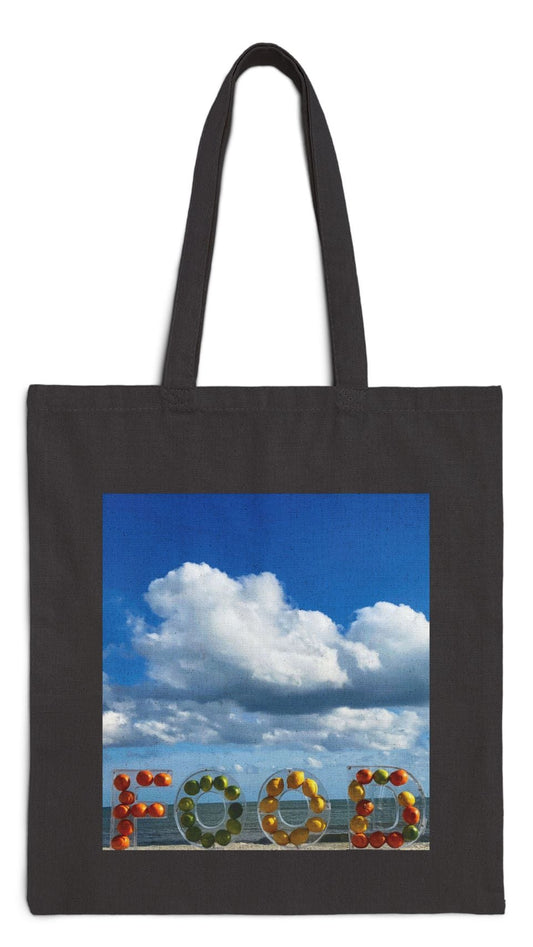 Food Tote Bag Black 15” x 16” Cotton Canvas Print on One Side. "Beachy Food Bag"