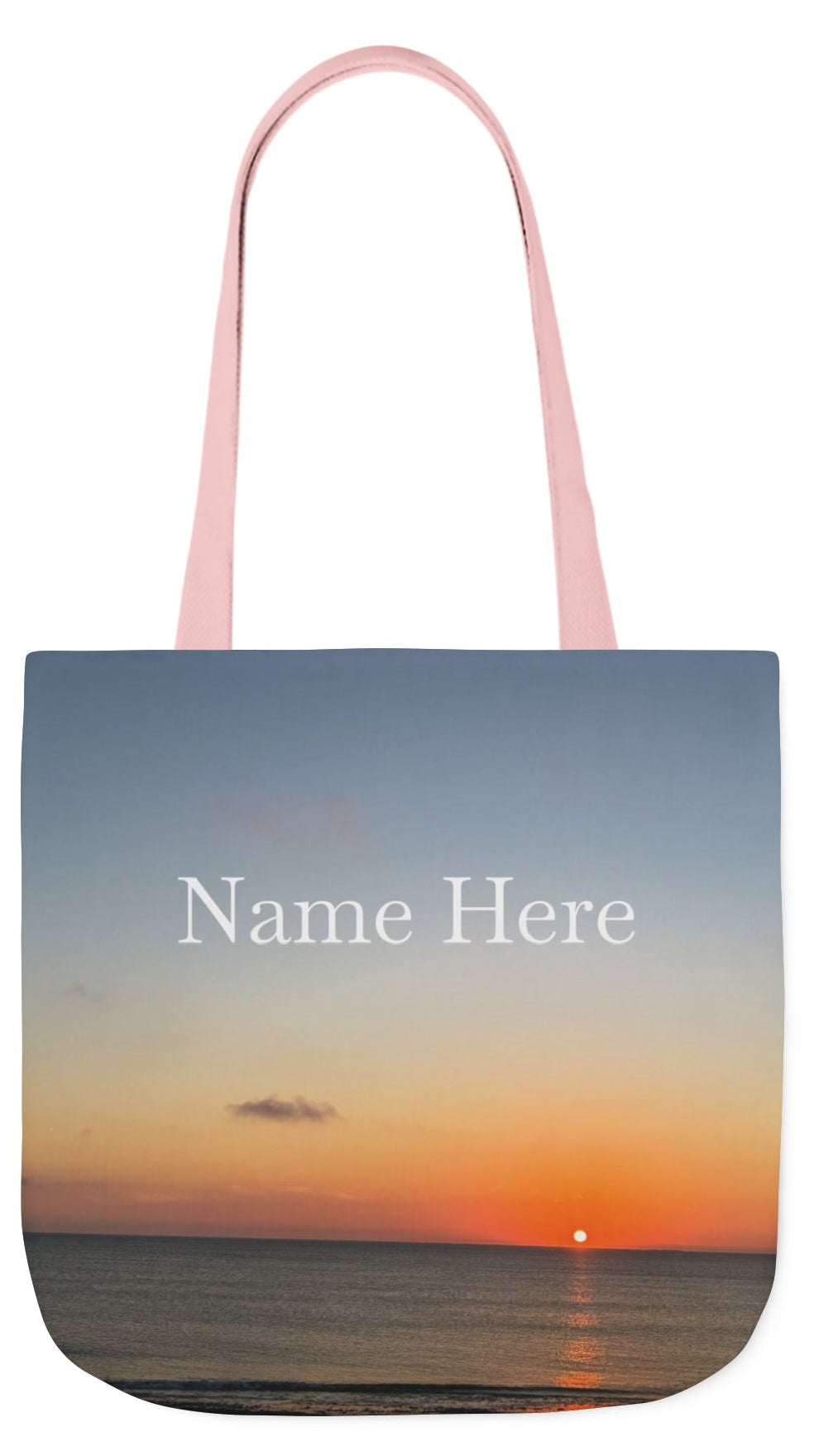 Personalized Everyday Tote Bag 18”x 18” different print on each side.5 Handle Color Options. “Seaside Sunrising Personalized”
