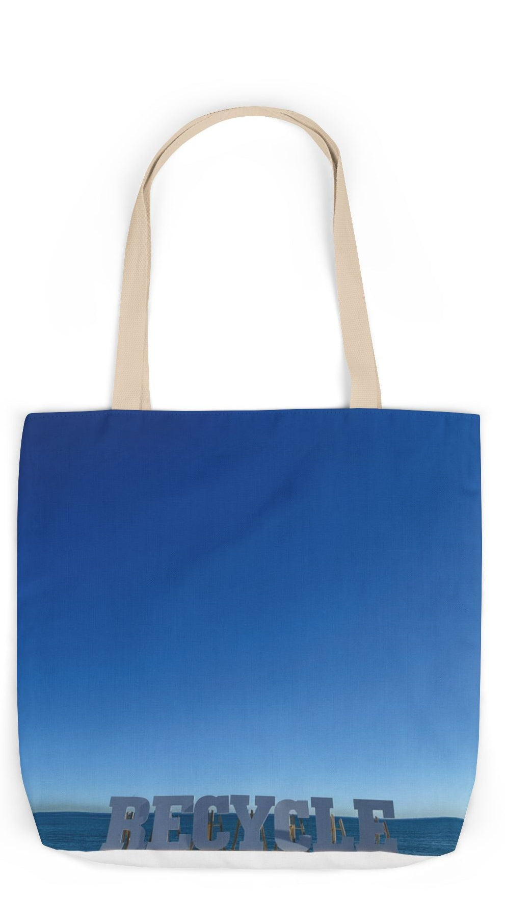 Recycle Tote Bag 18" x 18" different print on each side. 5 Handle Color Options. "Beach Recycle & Seaside Recycle Bag"