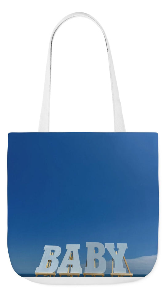 Baby Tote Bag 18”x 18” same print on each side with white, blue or pink handle options. “Bright Sky Baby Bag”.