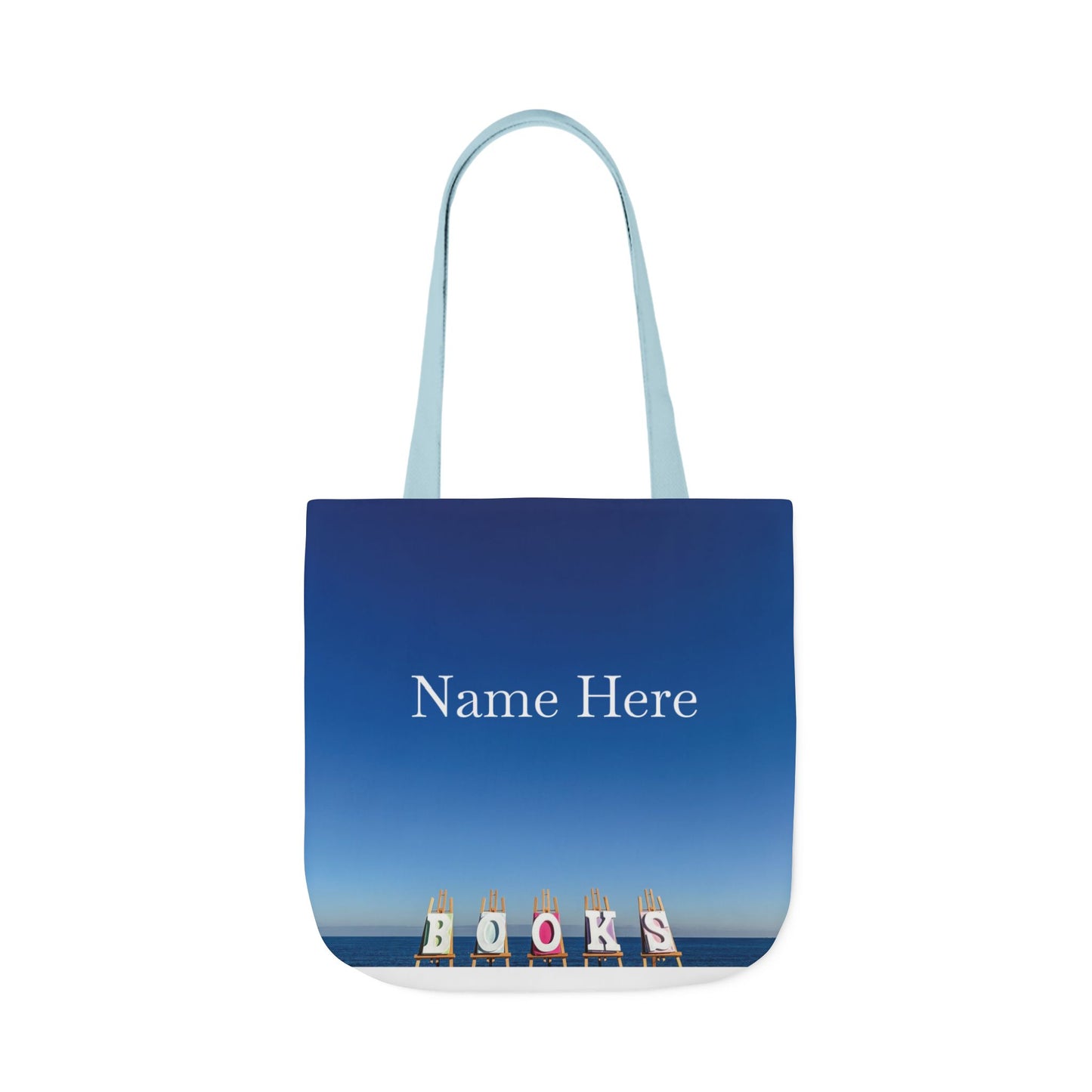 Book Tote Bag 18” x 18” different print on each side.5 Handle Color Options. “Seaside & Beachfront Book Tote Bag Personalized”