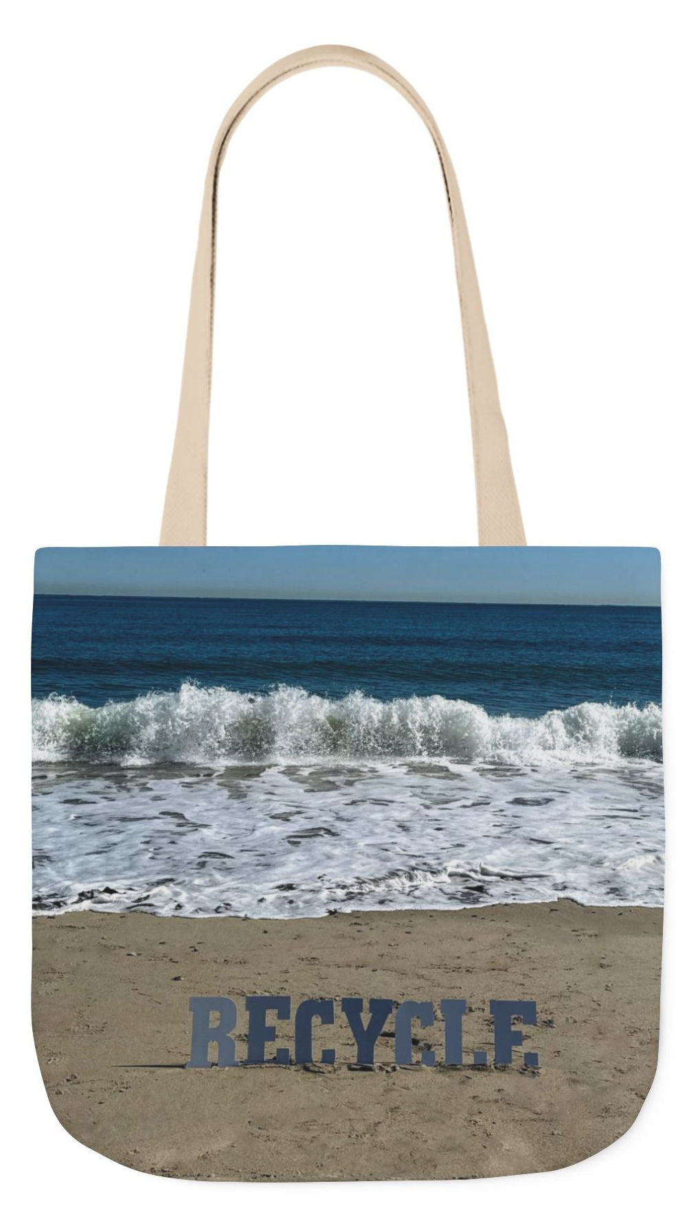 Recycle Tote Bag 18” x 18” same print on each side. 5 Handle Color Options. "Beach Recycle Bag Personalized”