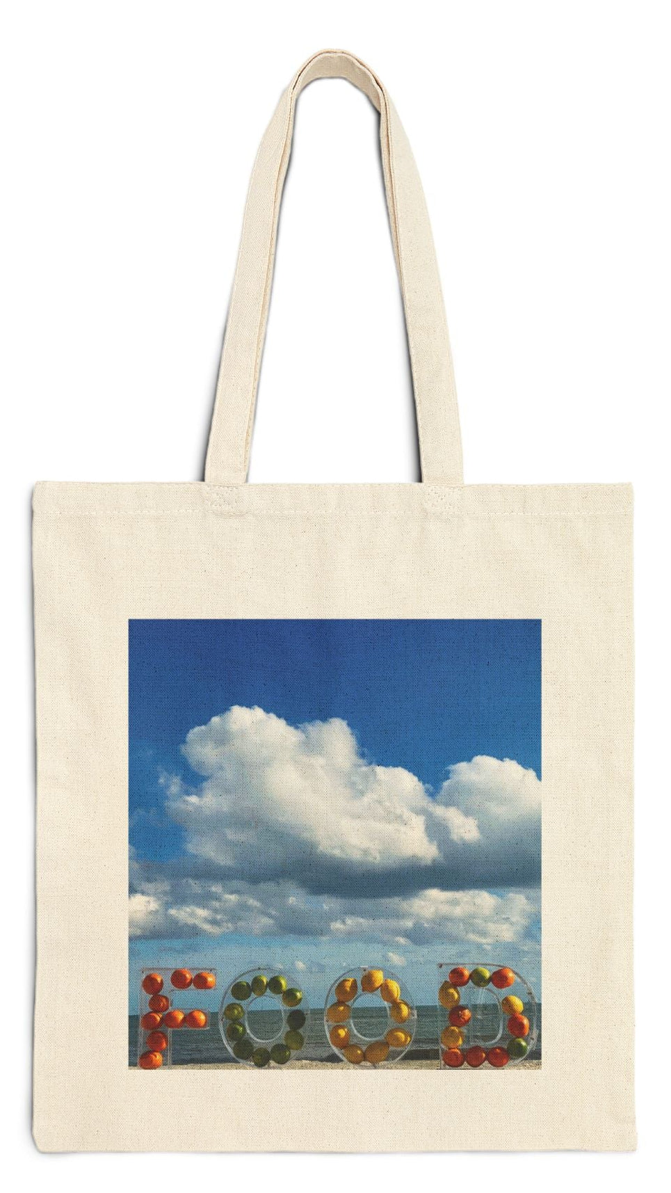 Food Tote Bag Natural Color 15” x 16” Cotton Canvas Print on One Side. "Beachy Food Bag"