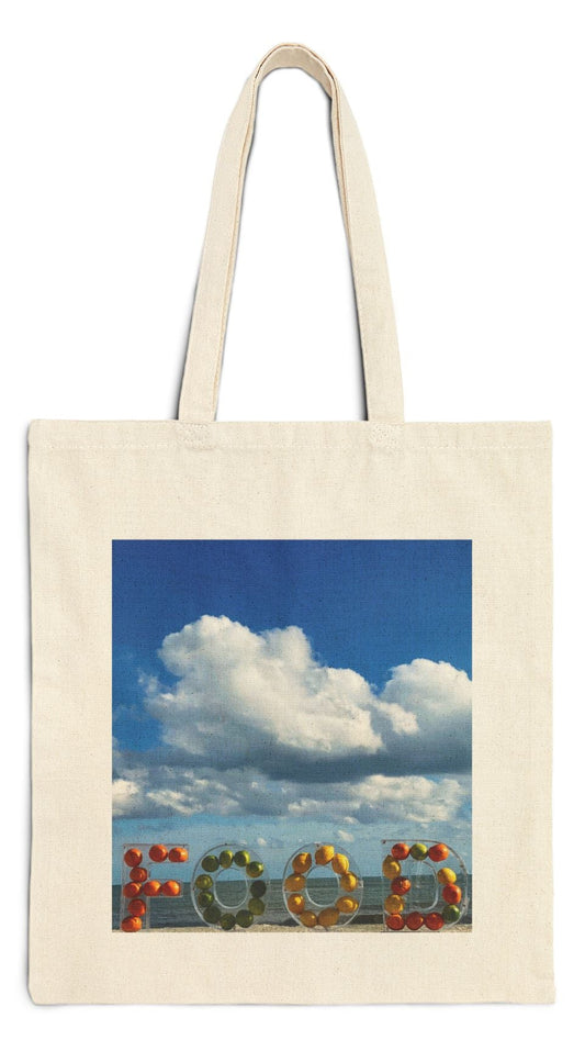 Food Tote Bag Natural Color 15” x 16” Cotton Canvas Print on One Side. "Beachy Food Bag"