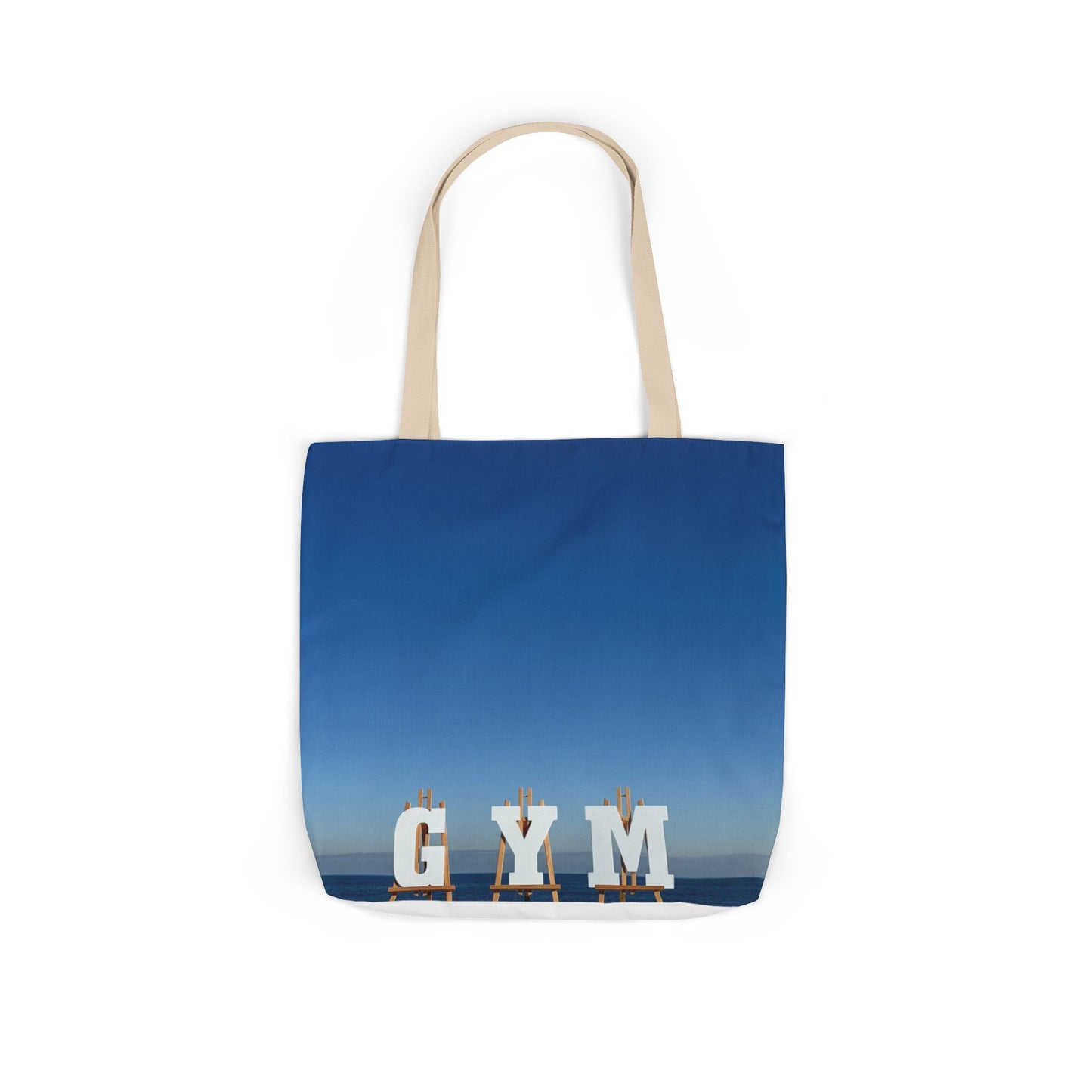 Gym Tote Bag 18” x 18” different print on each side. 5 Handle Color Options. “Seaside & Beach Gym Bag”