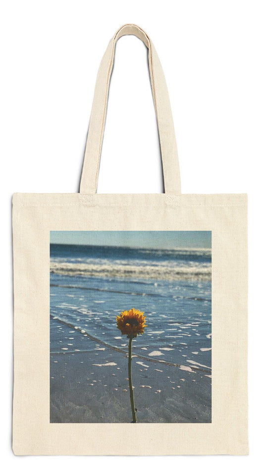 Floral Tote Bag Natural Color 15” x 16” Cotton Canvas Print on One Side. "Seaside Flower"