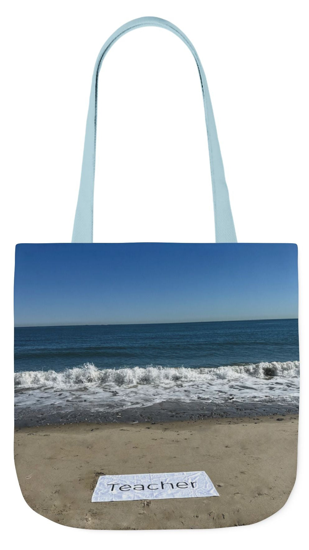 Teacher Tote Bag 18” x 18”  same print on each side. 5 Handle Color Options. “Beachfront Teacher Bag”