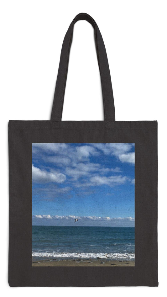 Beach Tote Bag Black 15" x 16" Cotton Canvas Print on One Side. "Shore Bird"