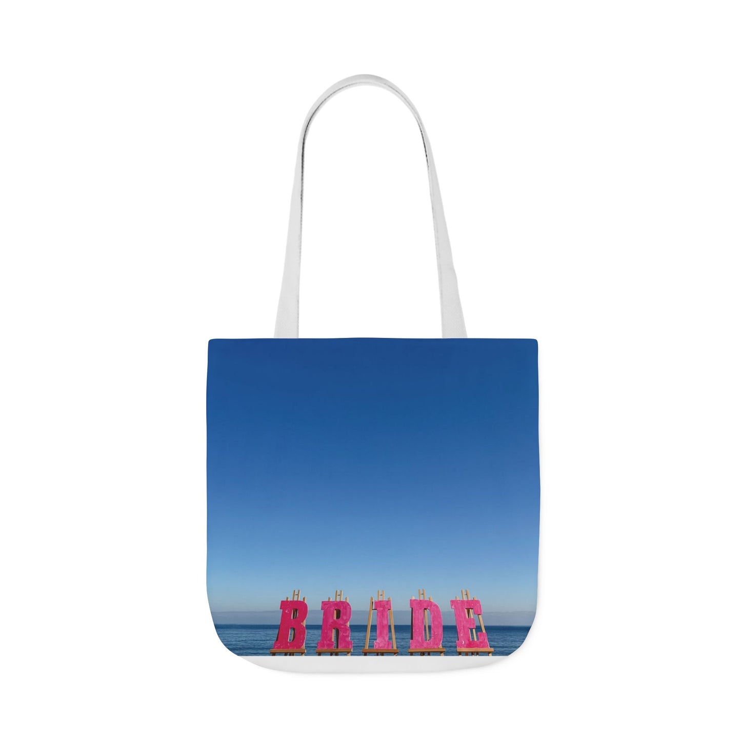 Bride Tote Bag 18" x 18" same print on each side. Pink or white handle choice. "Seaside Bride Bag Personalized"