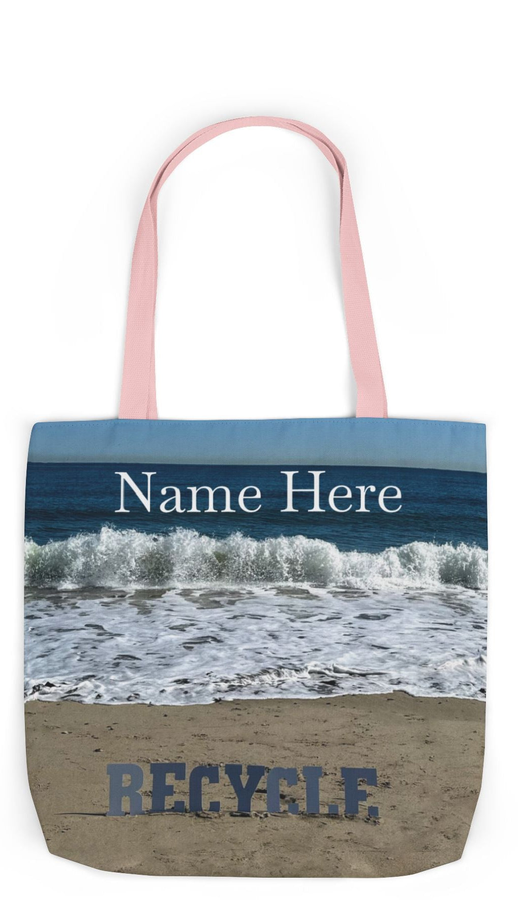Recycle Tote Bag 18” x 18” same print on each side. 5 Handle Color Options. "Beach Recycle Bag Personalized”