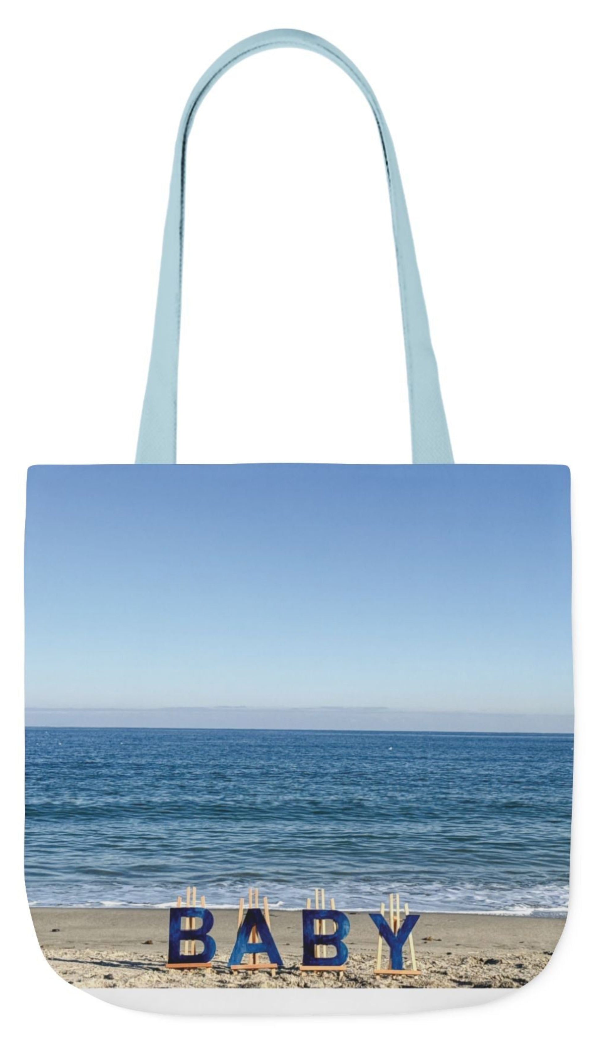 Baby boy tote bag with coastal design and blue handles