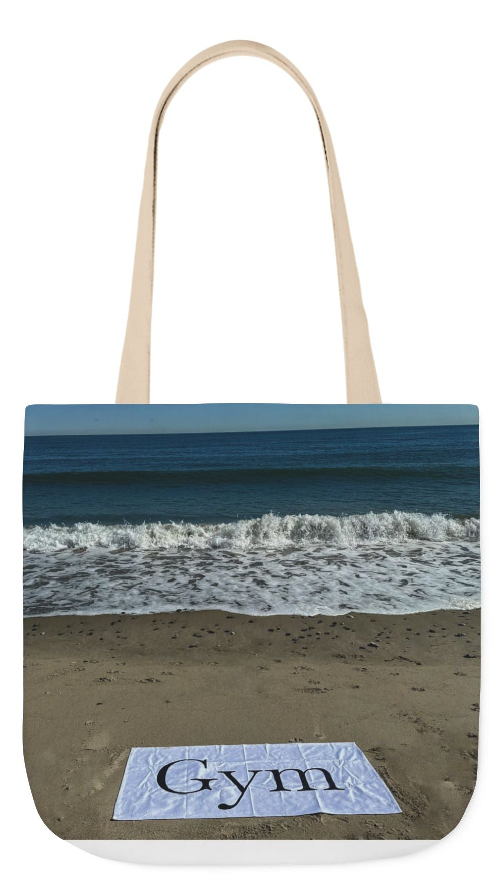 Gym Tote Bag 18” x 18” same print on each side. 5 Handle Color Options. "Beachfront Gym Bag Personalized"