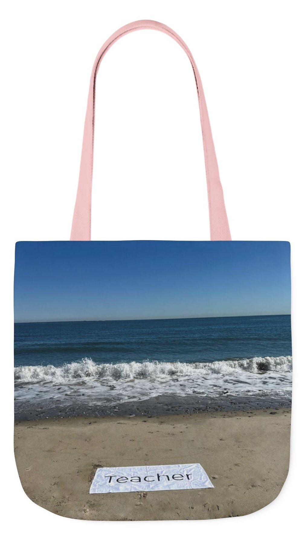 Teacher Tote Bag 18” x 18”  same print on each side. 5 Handle Color Options. “Beachfront Teacher Bag”