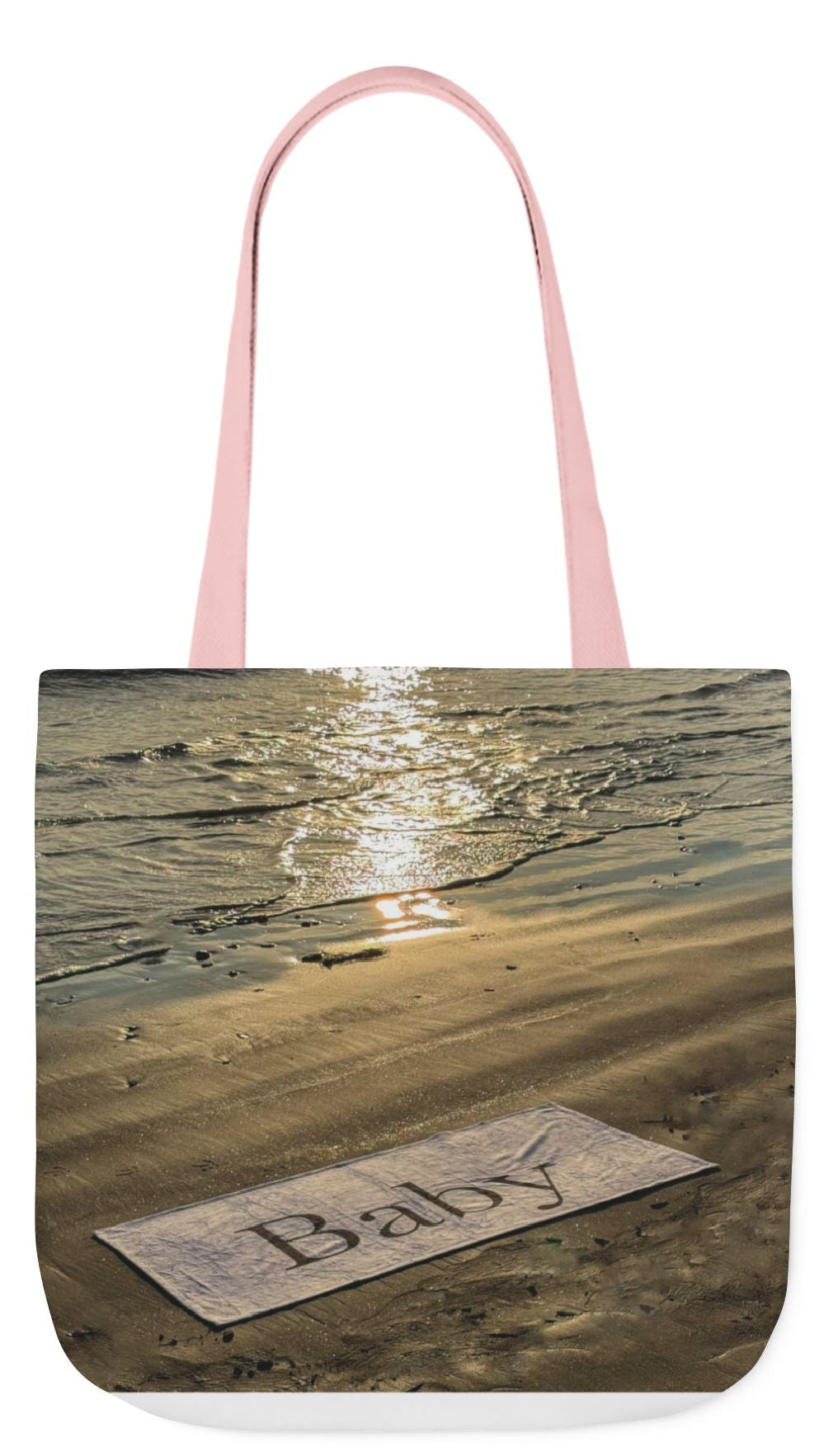 Baby Tote Bag 18" x 18" same print on each side. White, Blue or Pink Handles Choice. "Sunny Seaside Baby Tote Bag"