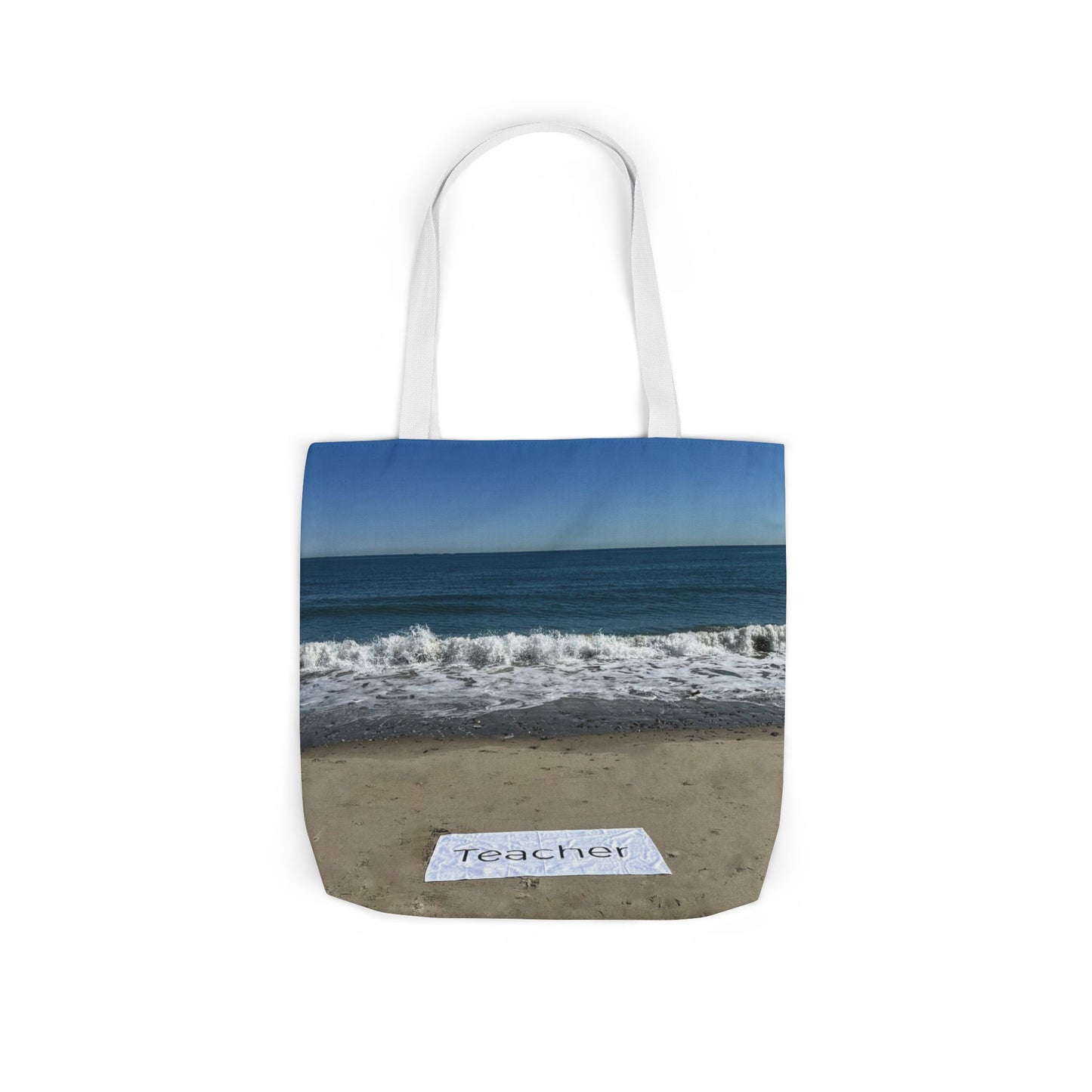 Teacher Tote Bag 18” x 18”  same print on each side. 5 Handle Color Options. “Beachfront Teacher Bag”