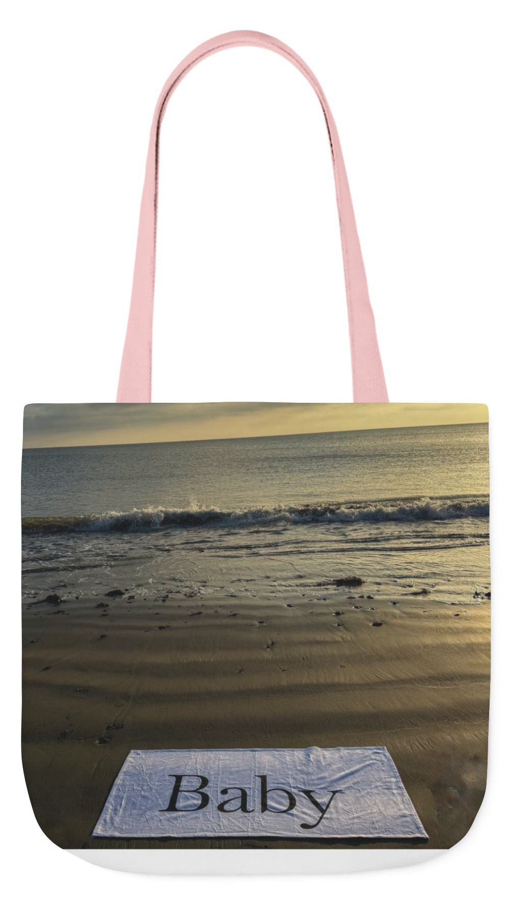 Baby Tote Bag 18" x 18" same print on each side. White, Blue or Pink Handles Option. "Daybreak Baby Tote Bag"