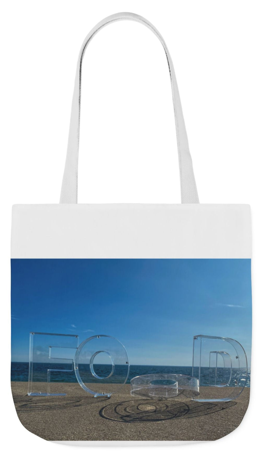 Food Tote Bag 18" x 18" Different Print on each side. 4 Handle Color Choices. "Seaside Food Reflections"
