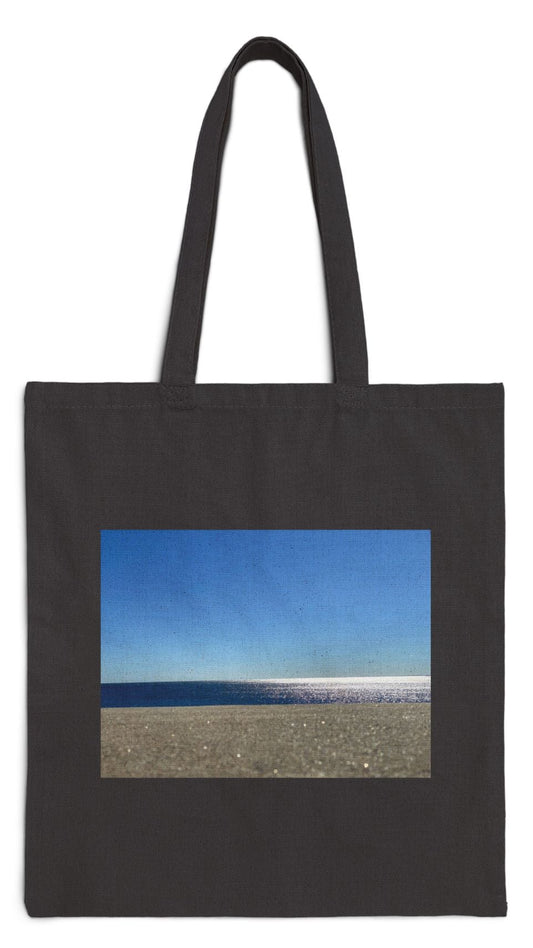 Everyday Tote Bag Black 15" x 16" Cotton Canvas Print on One Side. "Sunny Seaside Bag"