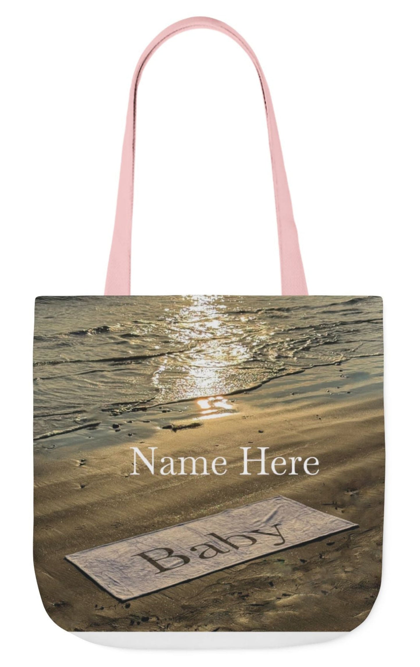 personalized baby tote bag beach theme pink handles 18" x 18"