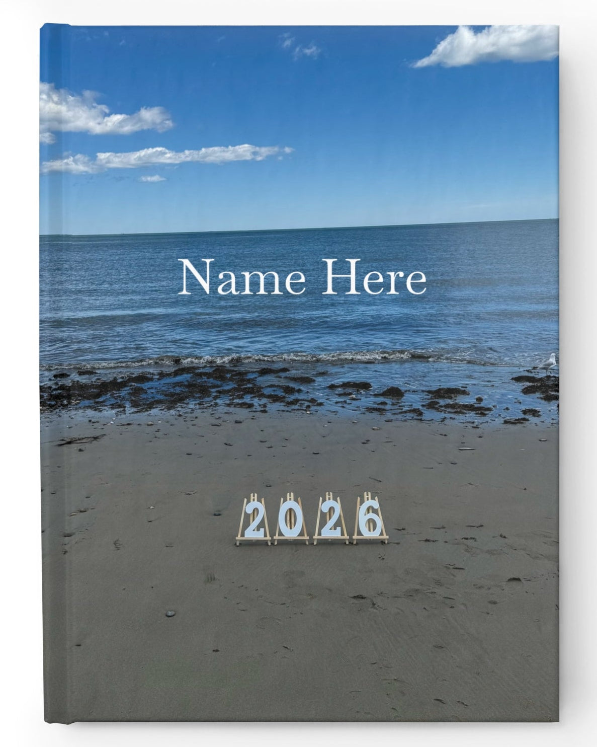 2026 Hardcover Blank Journal - Ruled Line.(Personalized) “2026 Seagull on the Beach"
