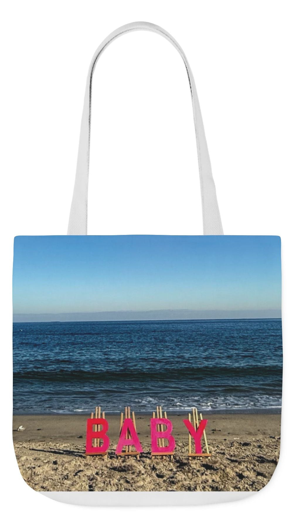 Baby Tote Bag 18” x 18” different print on each side with White or Pink Handles Choice. "Shoreline & Beach Baby Tote Bag"