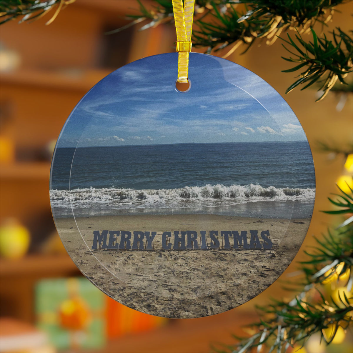 Christmas Glass Ornament "Merry Christmas"