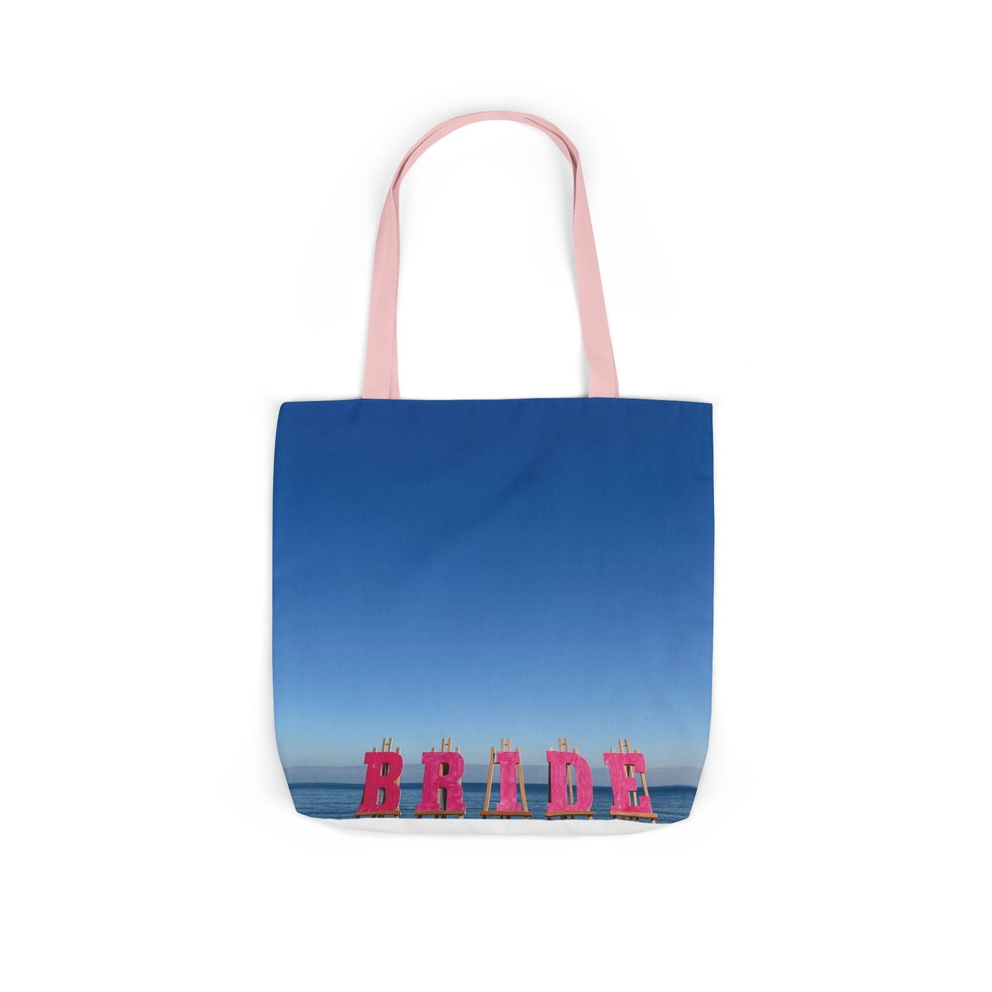 Bride Tote Bag 18" x 18" same print on each side. Pink or white handle choice. "Seaside Bride Bag Personalized"