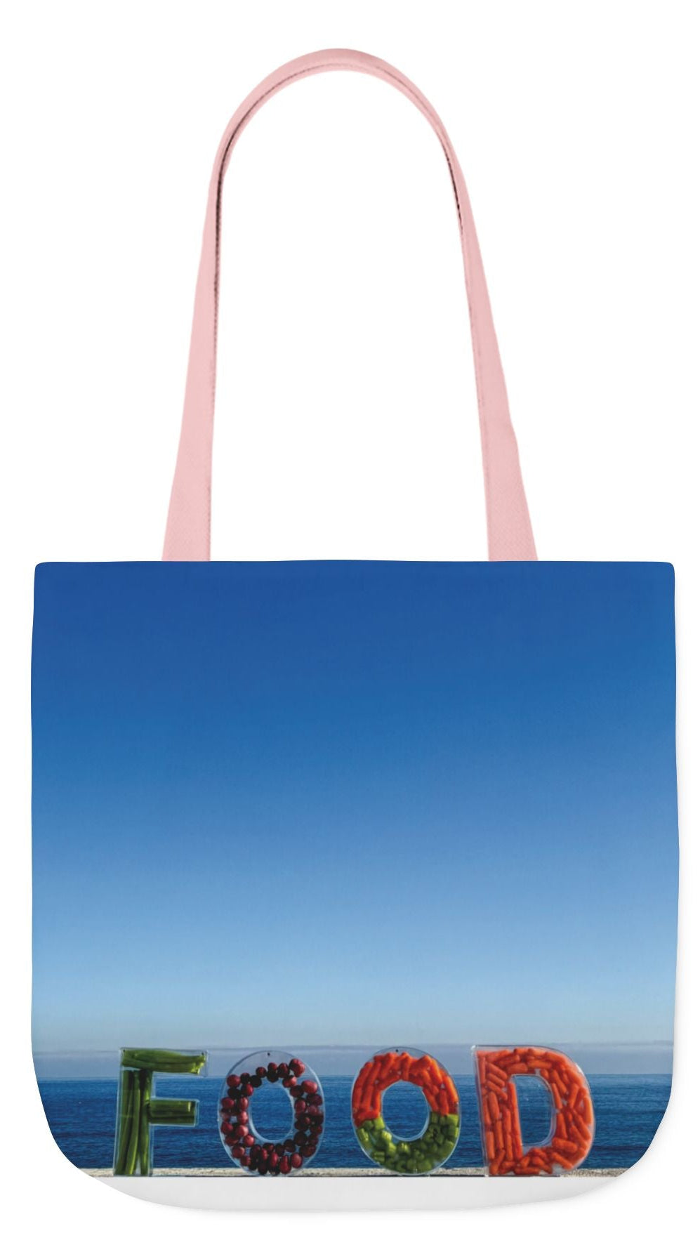 Food Tote Bag 18" x 18" Same Print on Both Sides, 4 Handle Color Options, "Seaside Veggie Food Bag"