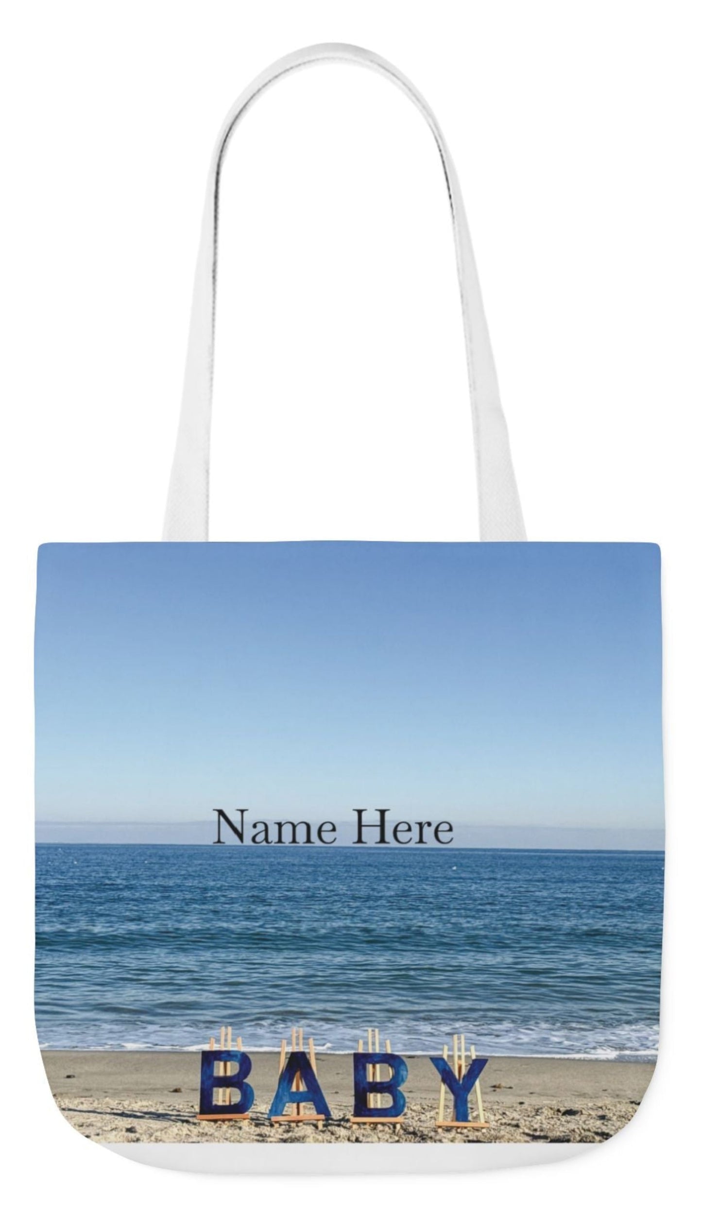 baby boy tote bag white handles beach scene personalized