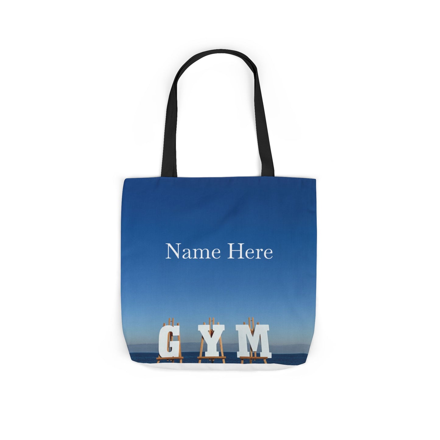 Gym Tote Bag 18” x 18” different print on each side. 5 Handle Color Options. “Seaside & Beach Gym Bag Personalized”