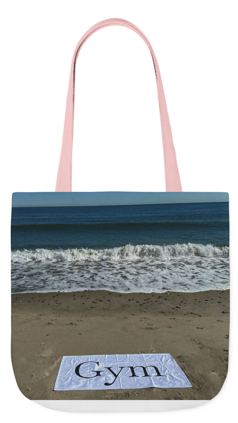 Gym Tote Bag 18” x 18” same print on each side. 5 Handle Color Options. "Beachfront Gym Bag Personalized"