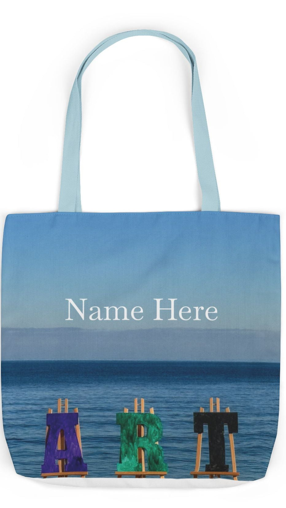 Art Tote Bag 18" x 18" same print on each side, 5-Color Handle options. "Seashore Art Personalized”
