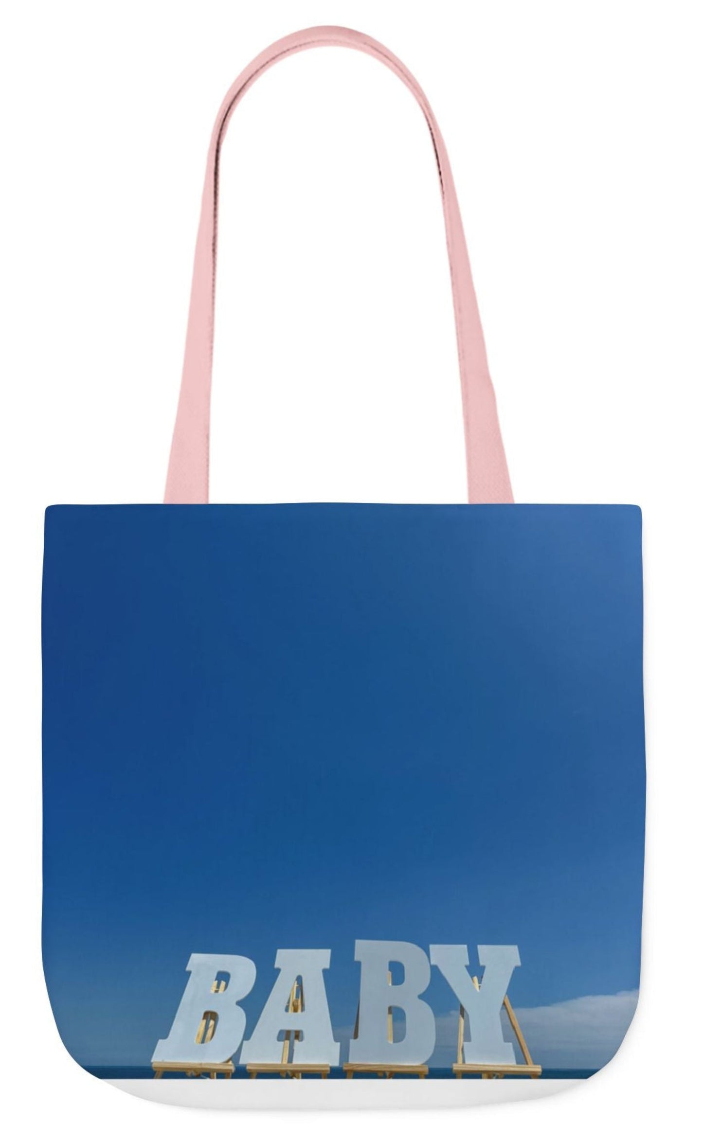 baby tote bag in blue with pink handles 18" x 18"